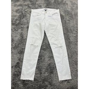 Flying Monkey Jeans Womans 29 White Distressed Busted Knee Mid Rise Slim Denim